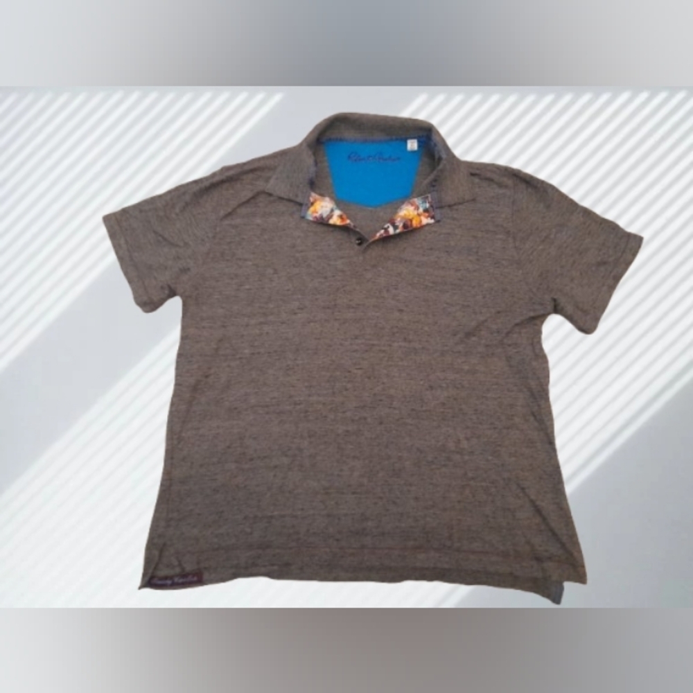 Robert Graham Gray Polo Shirt with Floral Accent XL